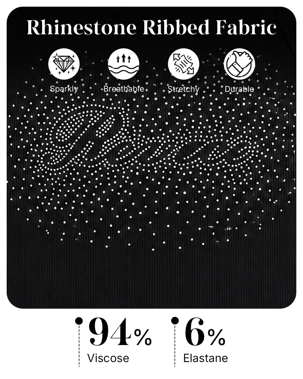 CHICME DAZZLE Women Rhinestone Graphic Ribbed Tank Top Slim Knit Top
