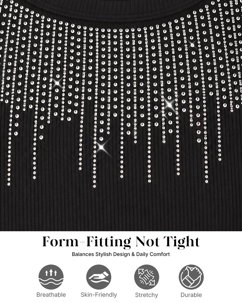CHICME DAZZLE Women's Rhinestone Long Sleeve Top Fall