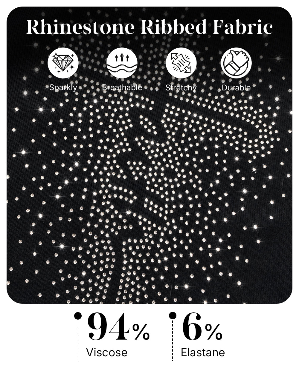 CHICME DAZZLE Women Rhinestone Graphic Ribbed Tank Top Slim Knit Top